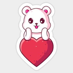 Cute Polar Bear with big love. Gift for valentine's day with cute animal character illustration. Sticker